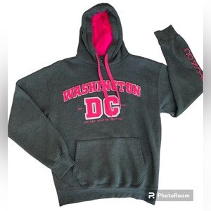 DC One Washington D.C. Letter Hoodie Sweatshirt Dark Grey Pink Pullover Women M